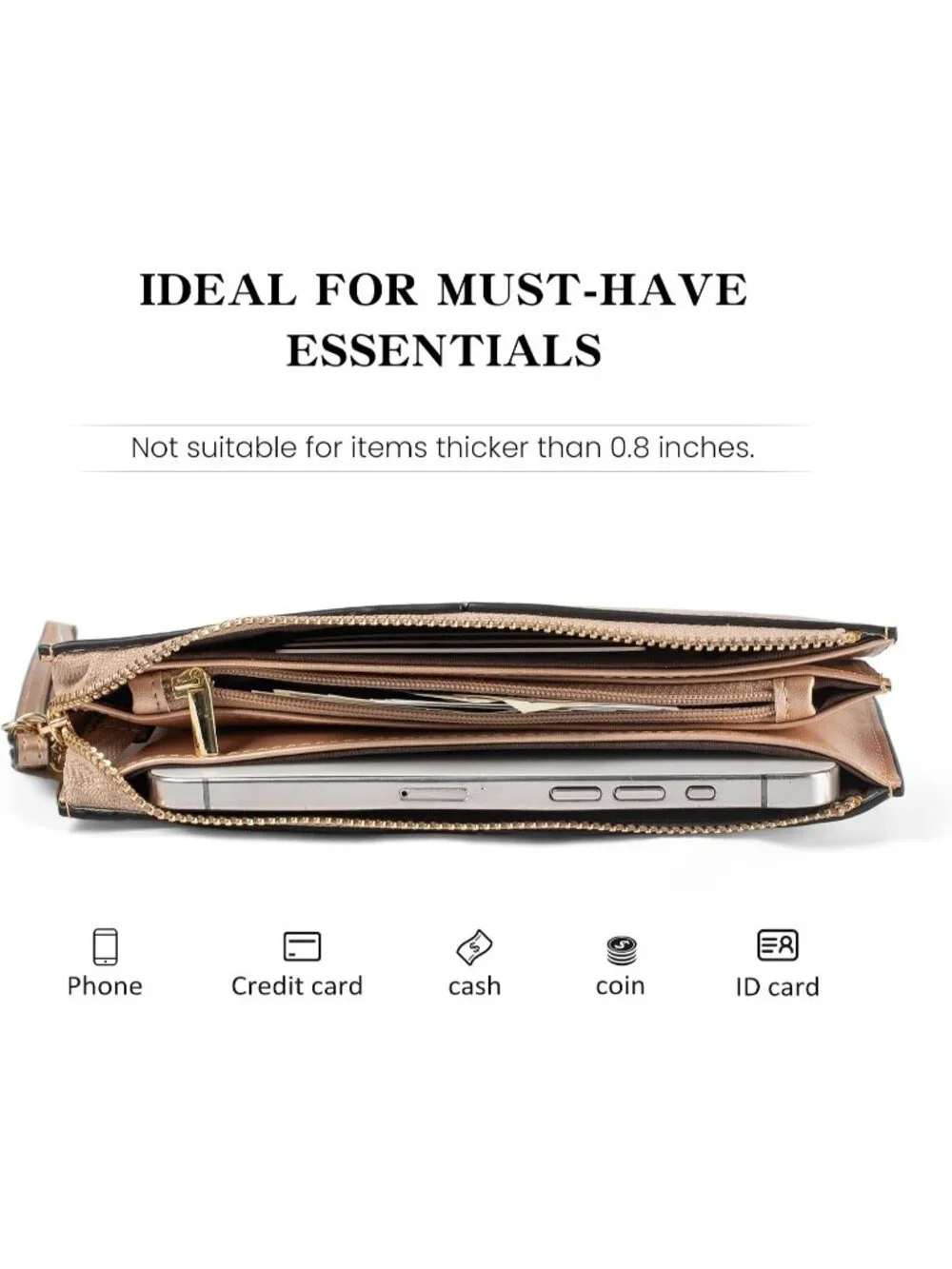 Women’s Champagne Gold Genuine Leather Wristlet Clutch Slim Holder Wallet Purse